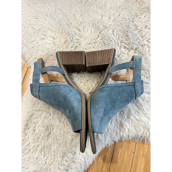Franco Sarto Blue Suede T-Strap Heron Heels Size 8.5M - Picture 6 of 11